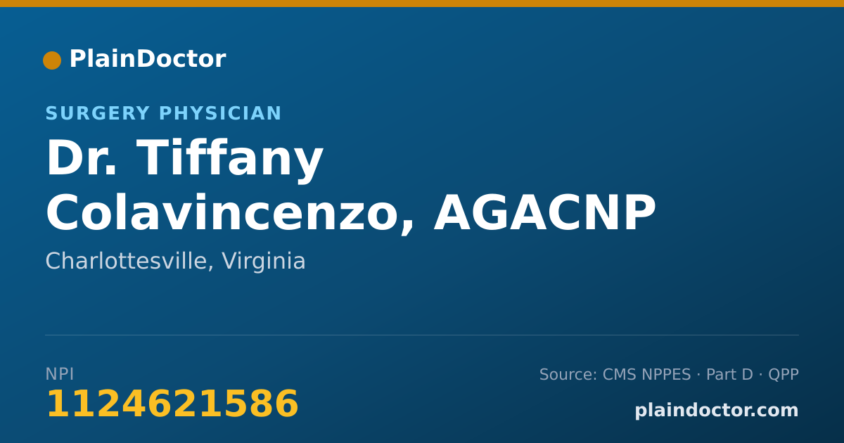 Shareable card for Tiffany Colavincenzo, AGACNP - Surgery Physician, Charlottesville, VA