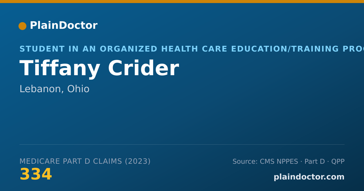 Shareable card for Tiffany Crider - Student in an Organized Health Care Education/Training Program, Lebanon, OH