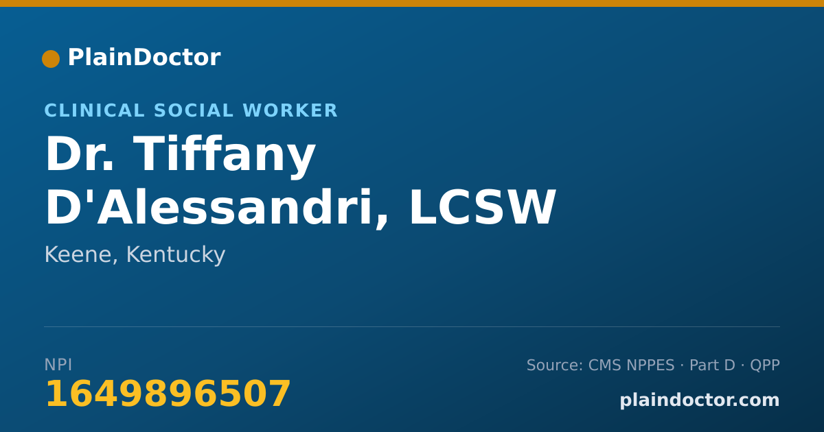 Shareable card for Tiffany D'Alessandri, LCSW - Clinical Social Worker, Keene, KY