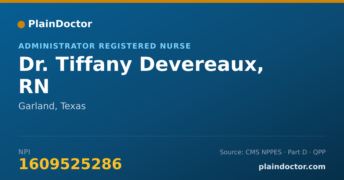 Shareable card for Tiffany Devereaux, RN - Administrator Registered Nurse, Garland, TX