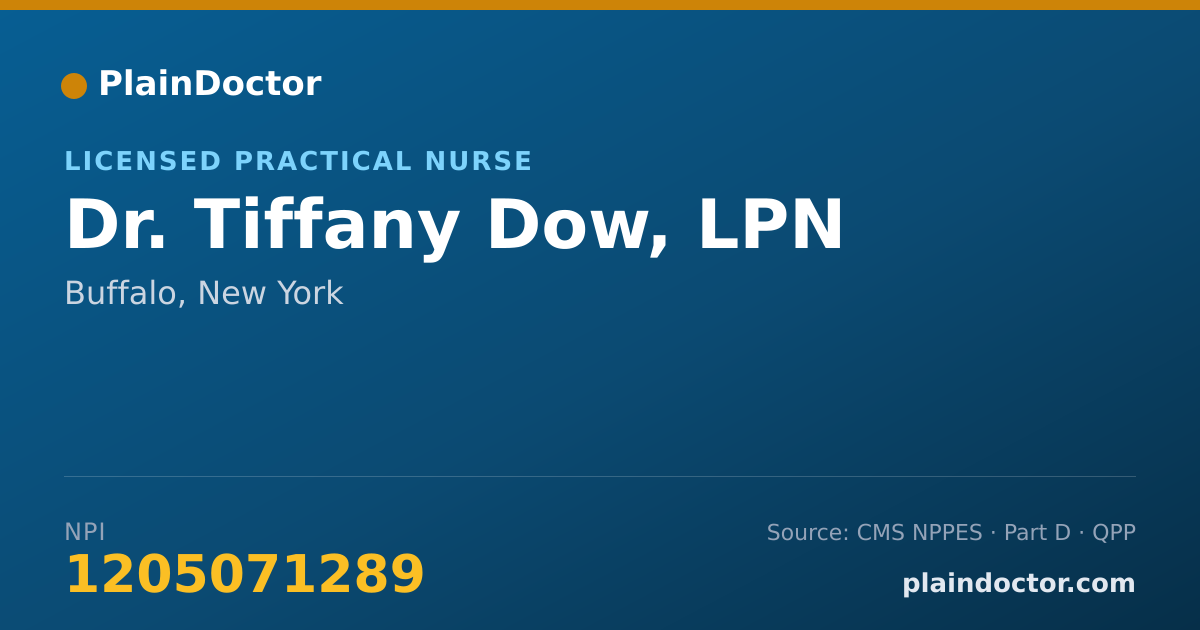 Shareable card for Tiffany Dow, LPN - Licensed Practical Nurse, Buffalo, NY