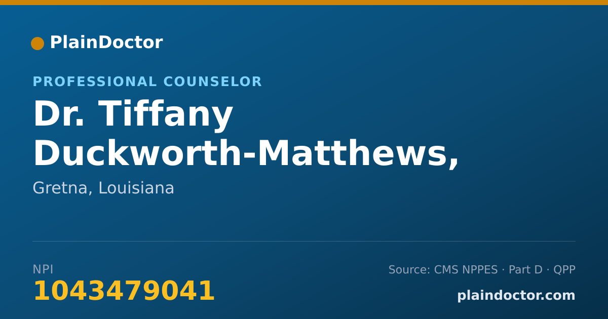 Shareable card for Tiffany Duckworth-Matthews, M.ED - Professional Counselor, Gretna, LA