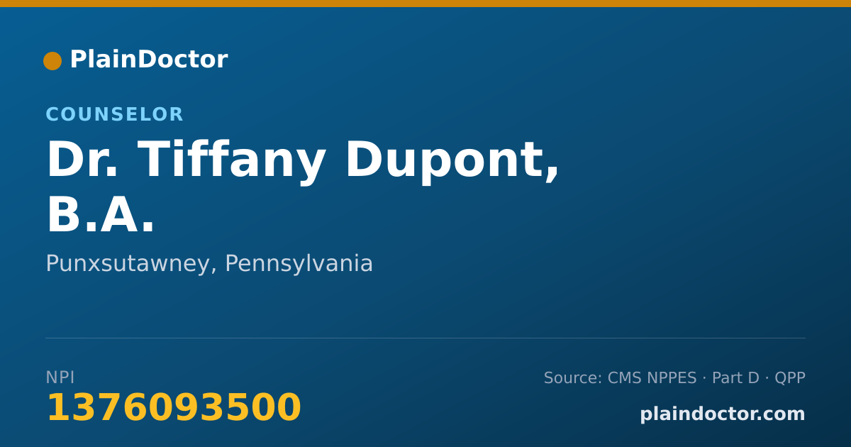 Shareable card for Tiffany Dupont, B.A. - Counselor, Punxsutawney, PA