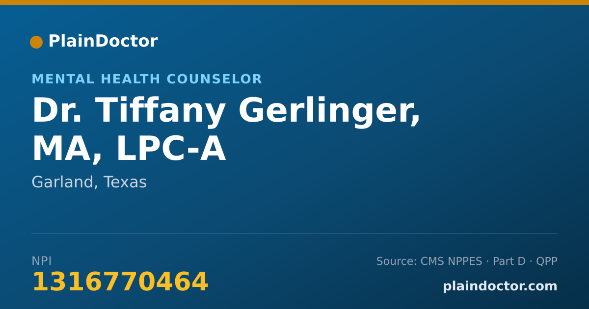Shareable card for Tiffany Gerlinger, MA, LPC-A - Mental Health Counselor, Garland, TX