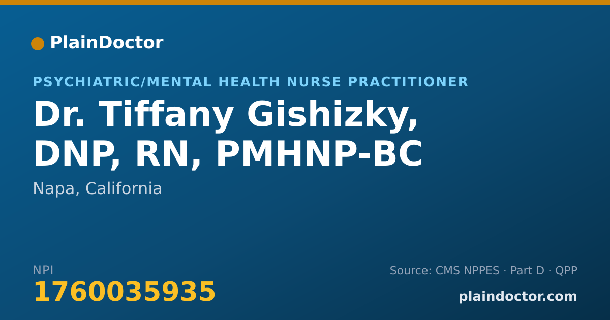 Shareable card for Tiffany Gishizky, DNP, RN, PMHNP-BC - Psychiatric/Mental Health Nurse Practitioner, Napa, CA