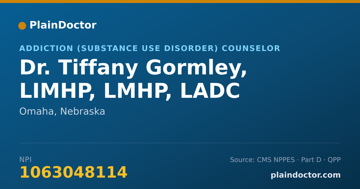Shareable card for Tiffany Gormley, LIMHP, LMHP, LADC - Addiction (Substance Use Disorder) Counselor, Omaha, NE