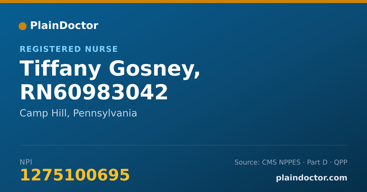 Shareable card for Tiffany Gosney, RN60983042 - Registered Nurse, Camp Hill, PA