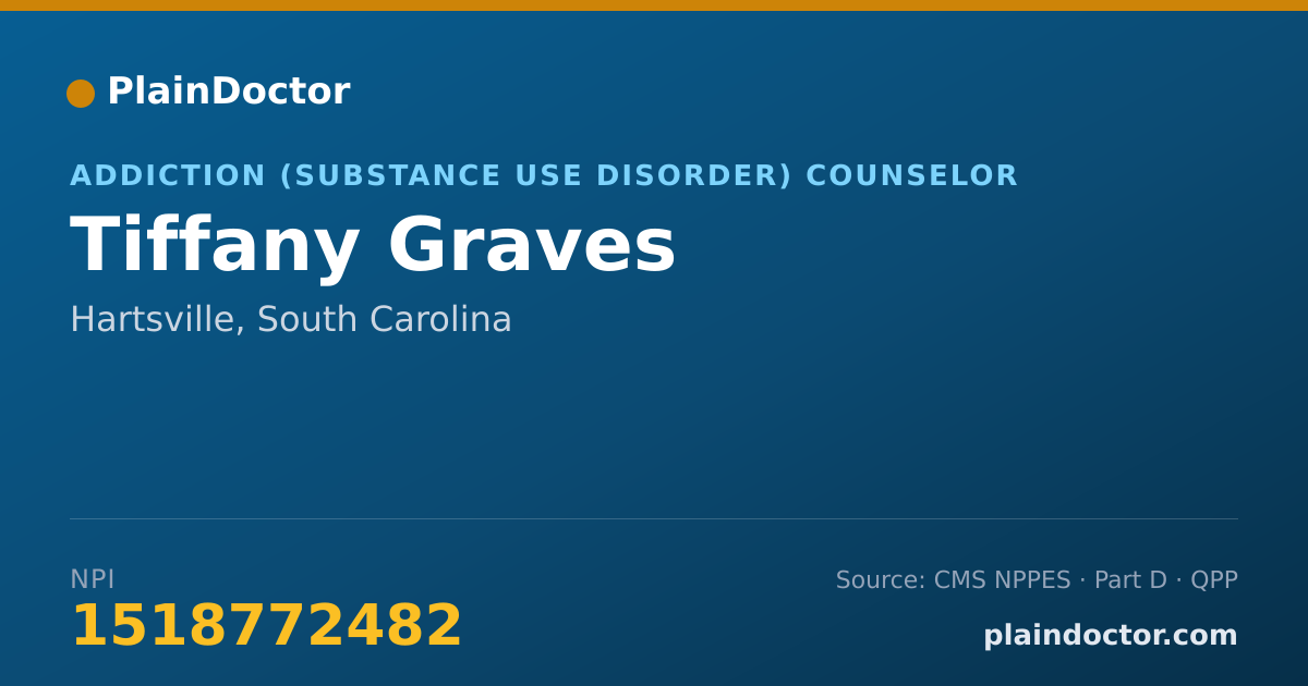 Shareable card for Tiffany Graves - Addiction (Substance Use Disorder) Counselor, Hartsville, SC