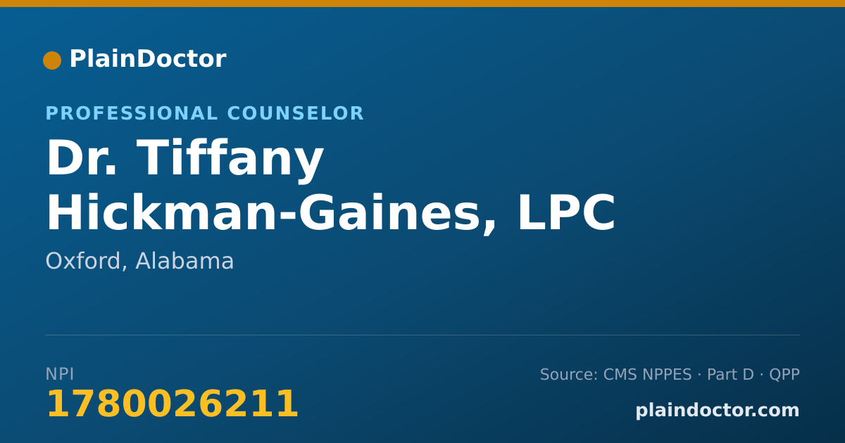 Shareable card for Tiffany Hickman-Gaines, LPC - Professional Counselor, Oxford, AL