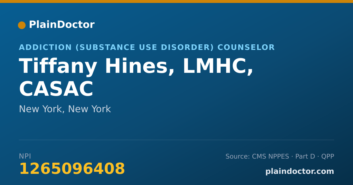 Shareable card for Tiffany Hines - Addiction (Substance Use Disorder) Counselor, Jamaica, NY