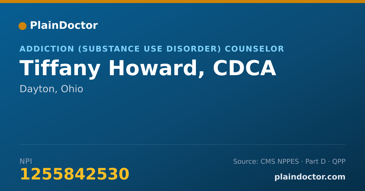 Shareable card for Tiffany Howard, CDCA - Addiction (Substance Use Disorder) Counselor, Dayton, OH