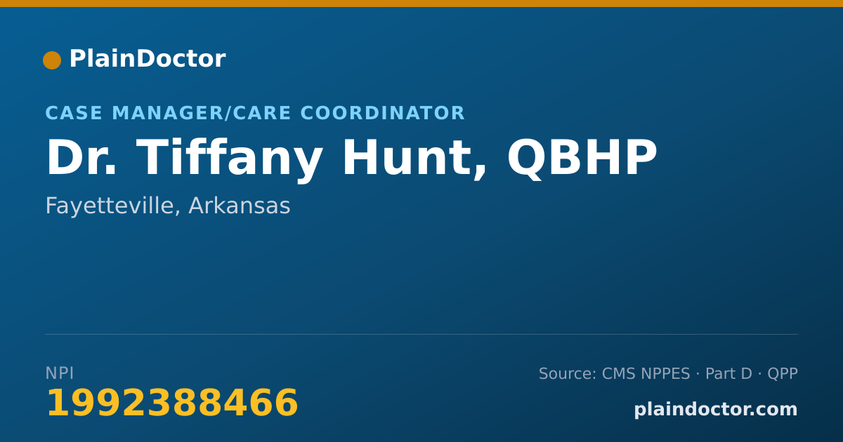 Shareable card for Tiffany Hunt, QBHP - Case Manager/Care Coordinator, Fayetteville, AR