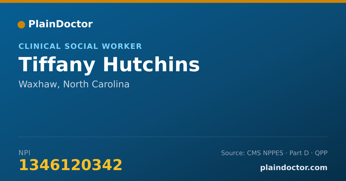 Shareable card for Tiffany Hutchins - Clinical Social Worker, Waxhaw, NC