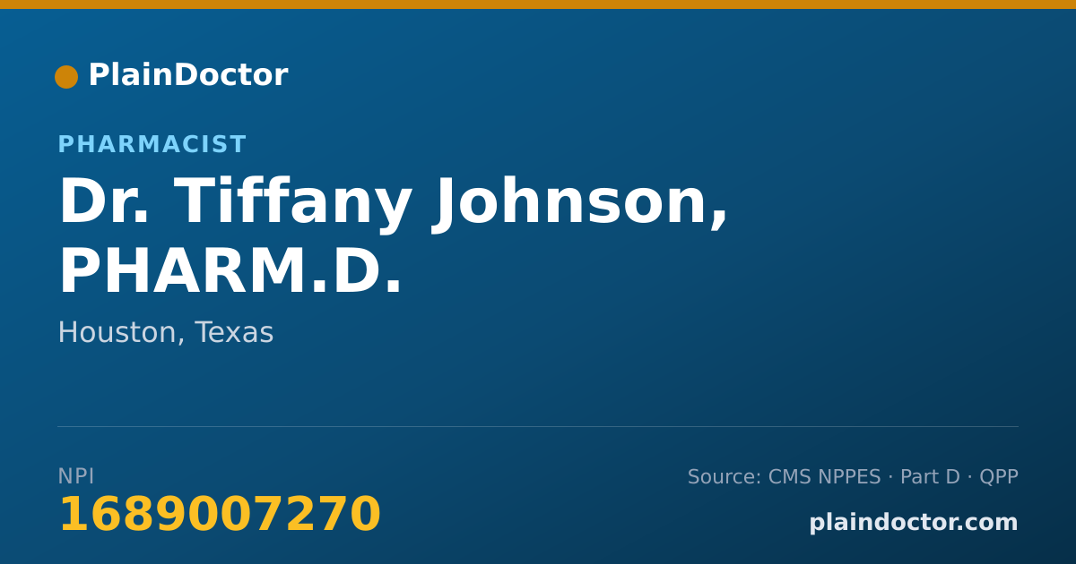 Shareable card for Tiffany Johnson, PHARM.D. - Pharmacist, Houston, TX