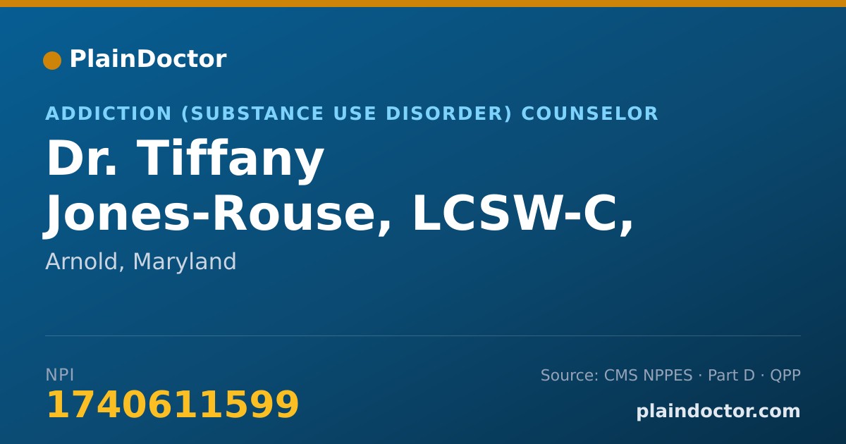 Shareable card for Tiffany Jones-Rouse, LCSW-C, CSC-AD - Addiction (Substance Use Disorder) Counselor, Arnold, MD