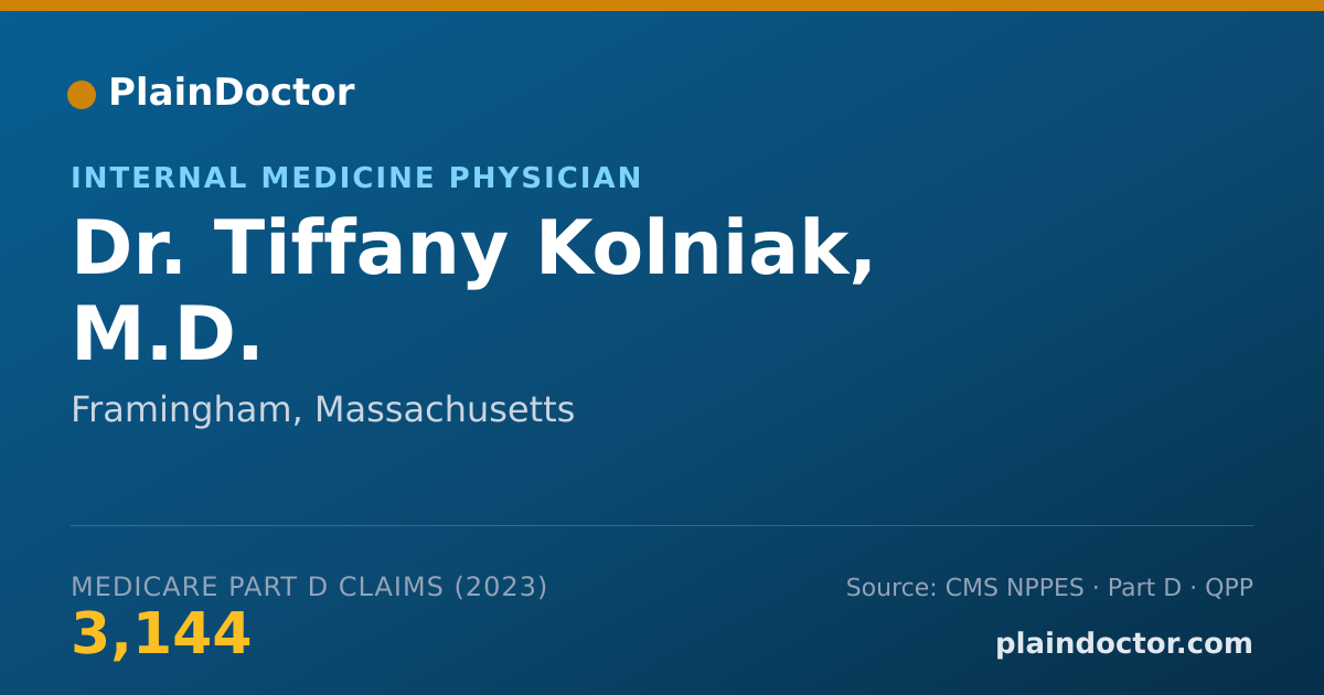 Shareable card for Tiffany Kolniak, M.D. - Internal Medicine Physician, Framingham, MA