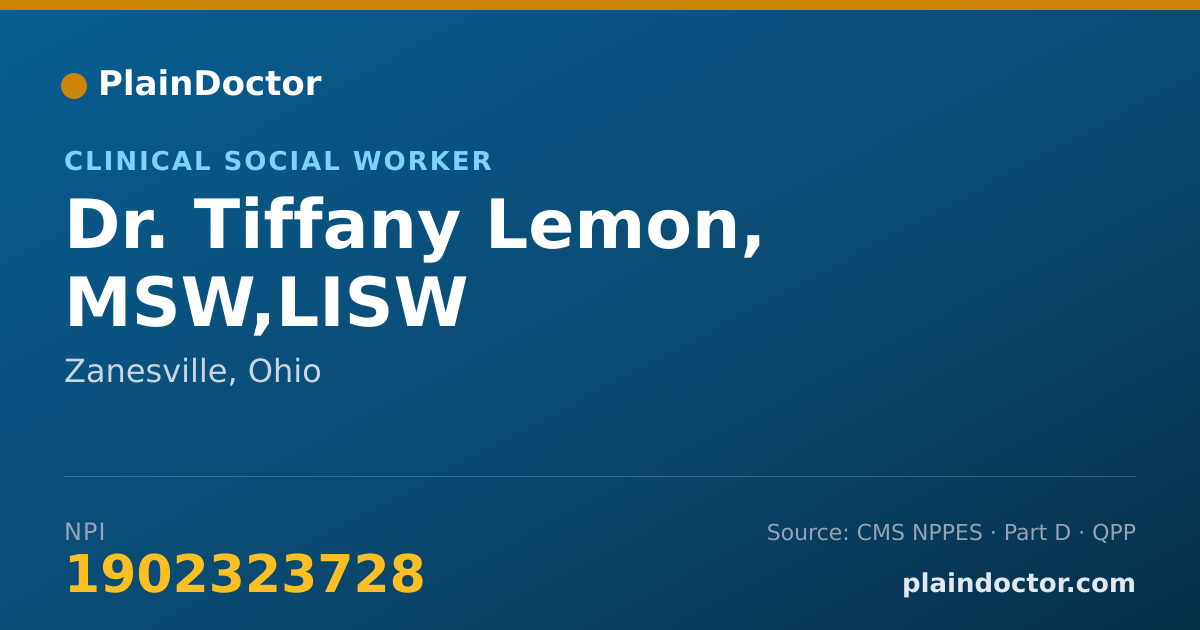 Shareable card for Tiffany Lemon, MSW,LISW - Clinical Social Worker, Zanesville, OH