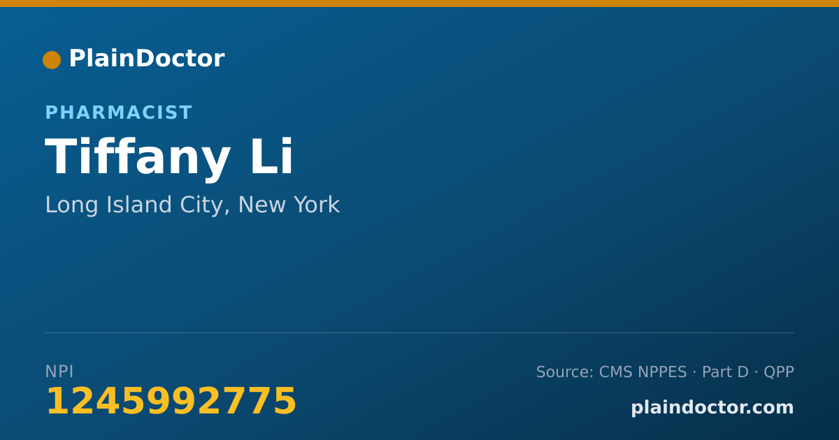 Shareable card for Tiffany Li - Pharmacist, Long Island City, NY