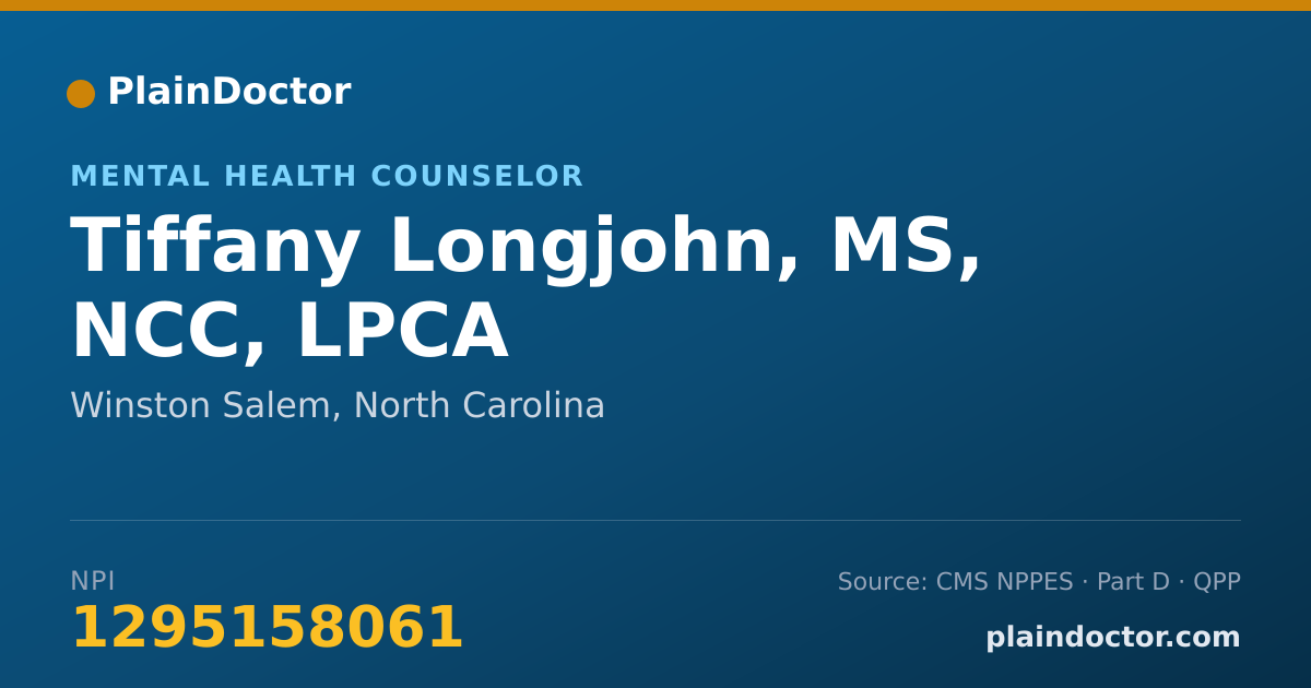 Shareable card for Tiffany Longjohn, MS, NCC, LPCA - Mental Health Counselor, Winston Salem, NC