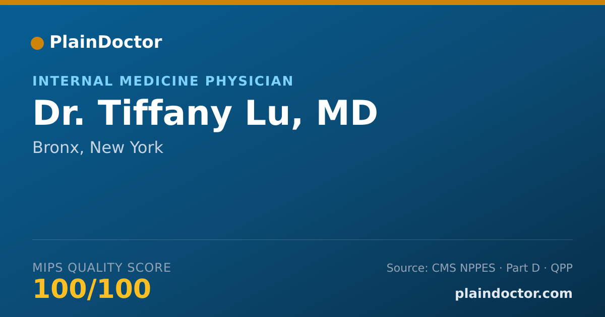 Shareable card for Tiffany Lu, MD - Internal Medicine Physician, Bronx, NY