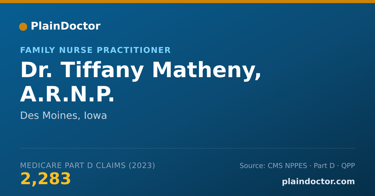 Shareable card for Tiffany Matheny, A.R.N.P. - Family Nurse Practitioner, Des Moines, IA