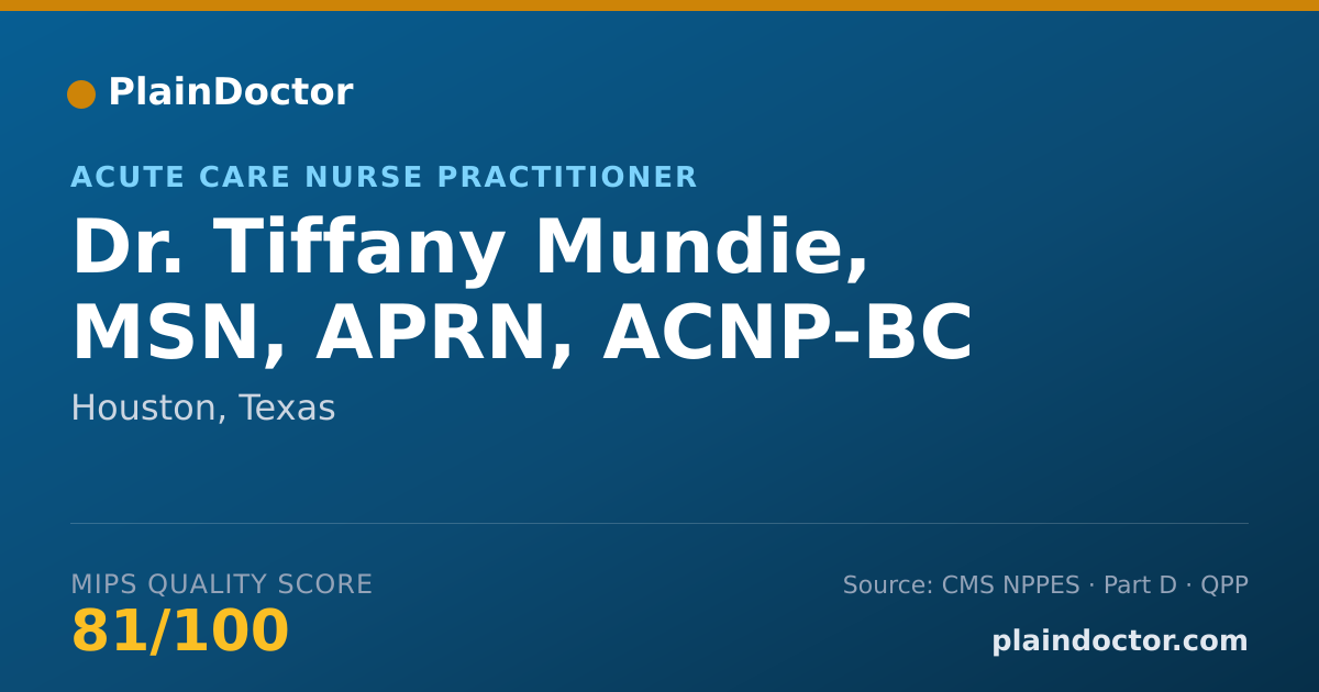Shareable card for Tiffany Mundie, MSN, APRN, ACNP-BC - Acute Care Nurse Practitioner, Houston, TX
