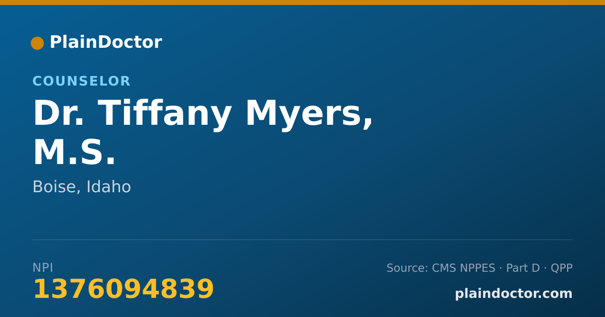 Shareable card for Tiffany Myers, M.S. - Counselor, Boise, ID