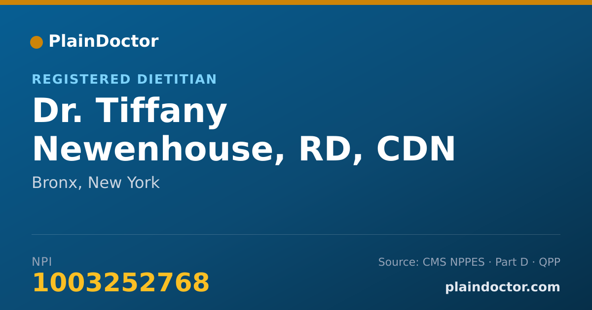 Shareable card for Tiffany Newenhouse, RD, CDN - Registered Dietitian, Bronx, NY