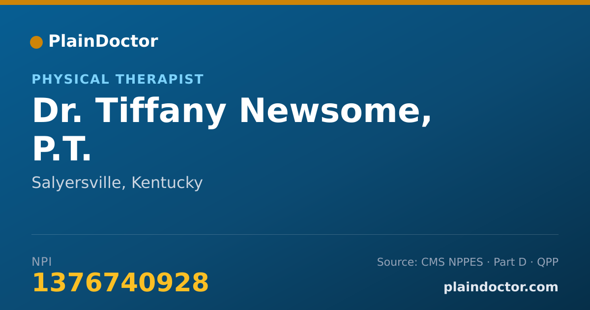 Shareable card for Tiffany Newsome, P.T. - Physical Therapist, Salyersville, KY