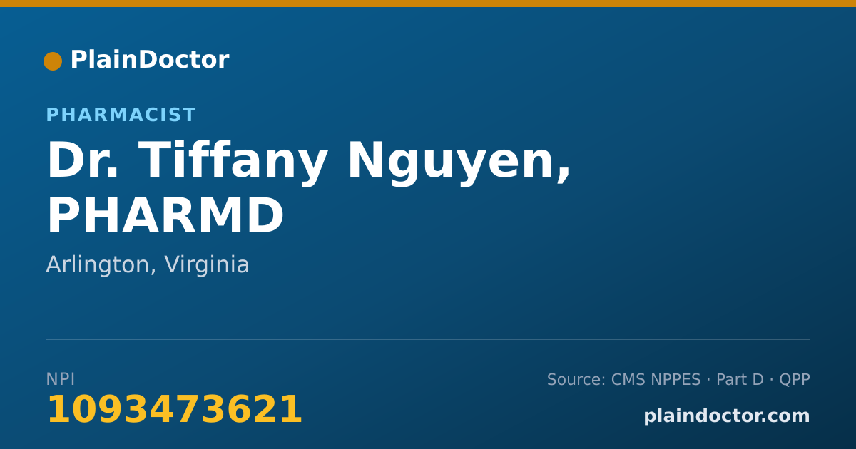 Shareable card for Tiffany Nguyen, PHARMD - Pharmacist, Arlington, VA