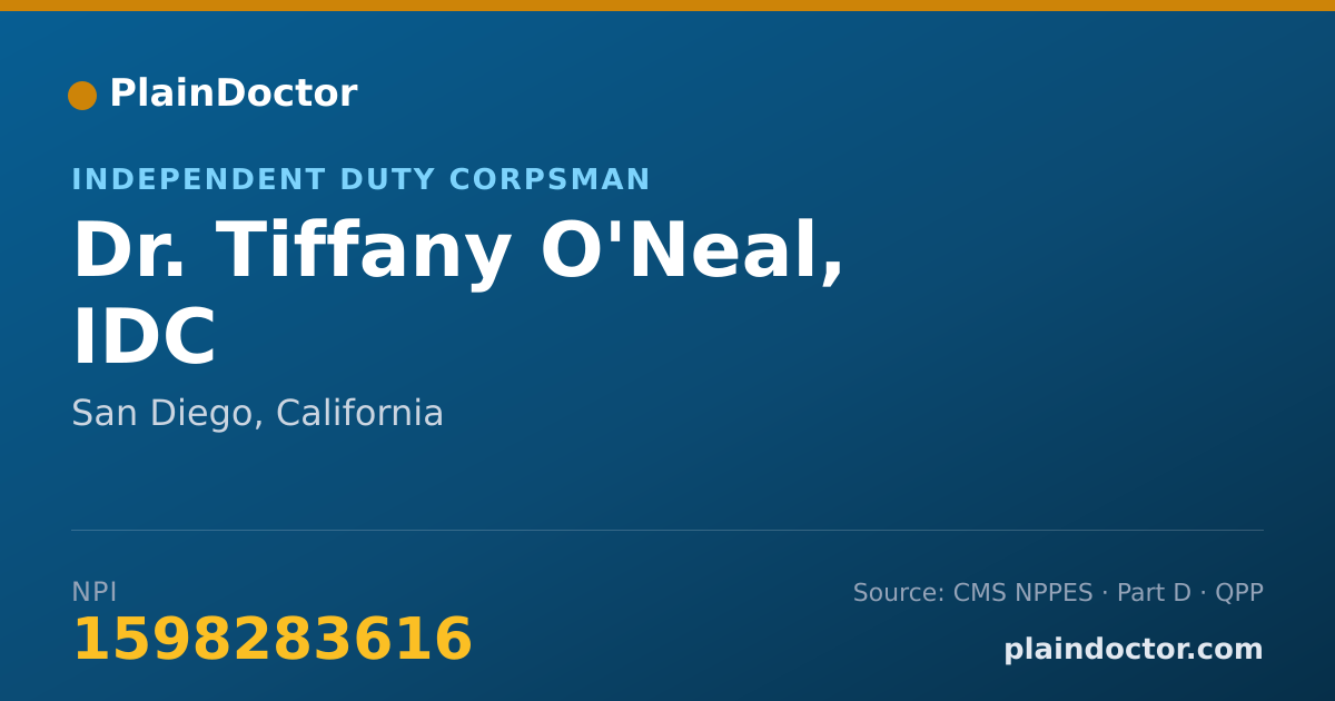 Shareable card for Tiffany O'Neal, IDC - Independent Duty Corpsman, San Diego, CA