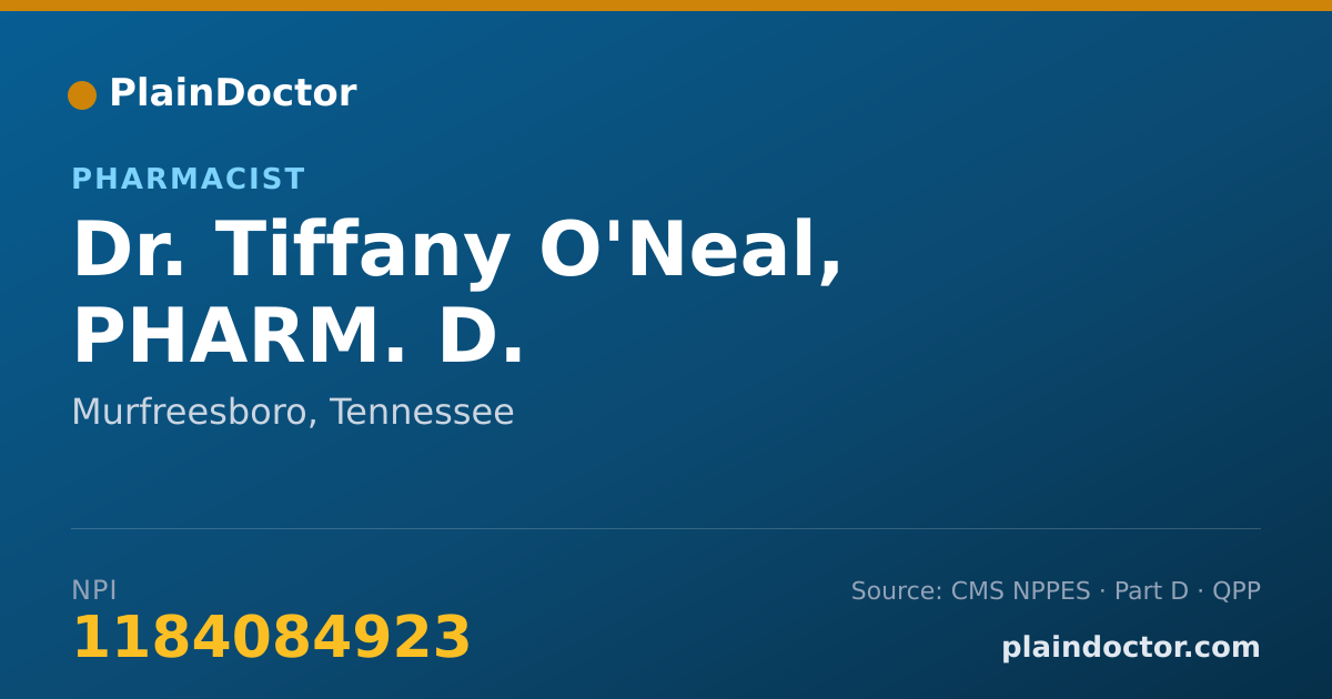 Shareable card for Tiffany O'Neal, PHARM. D. - Pharmacist, Murfreesboro, TN