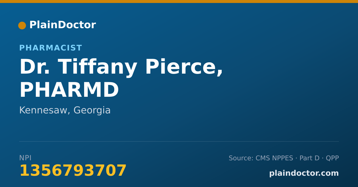 Shareable card for Tiffany Pierce, PHARMD - Pharmacist, Kennesaw, GA