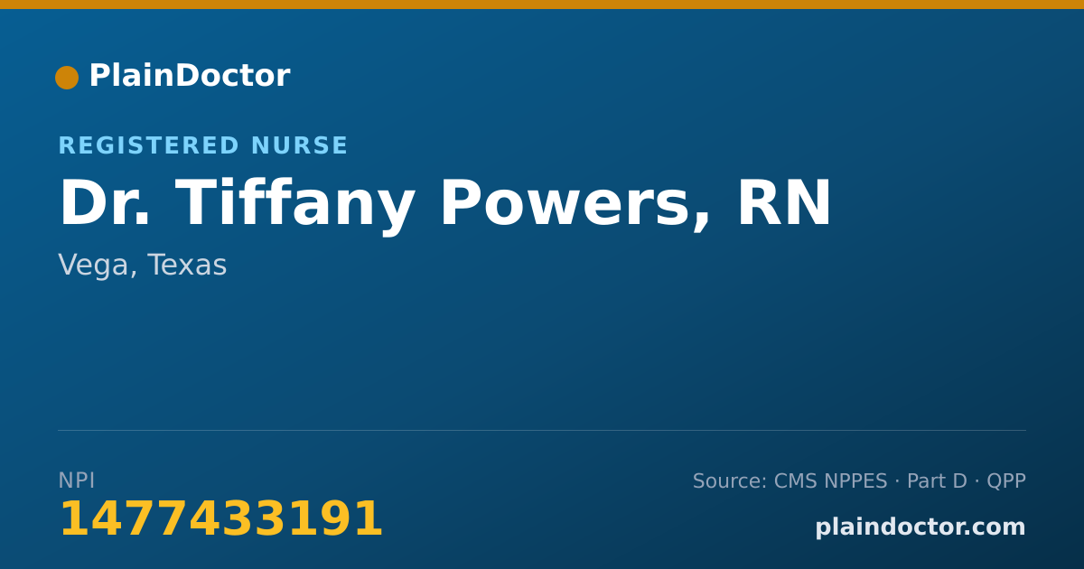 Shareable card for Tiffany Powers, RN - Registered Nurse, Vega, TX