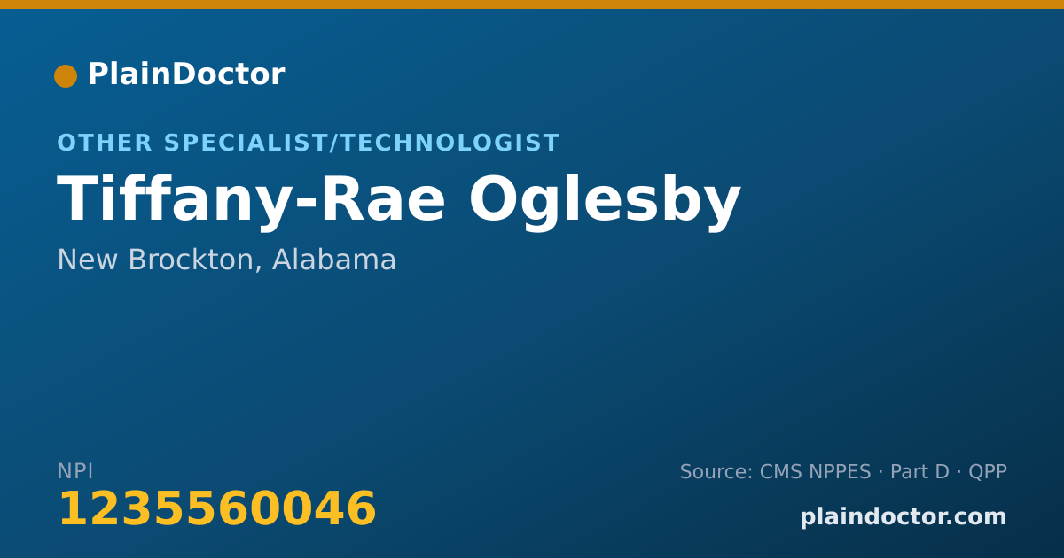 Shareable card for Tiffany-Rae Oglesby - Other Specialist/Technologist, New Brockton, AL
