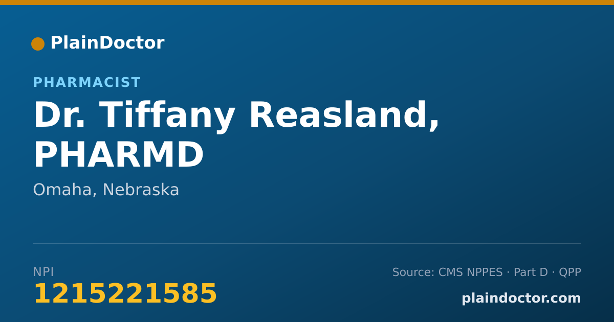 Shareable card for Tiffany Reasland, PHARMD - Pharmacist, Omaha, NE