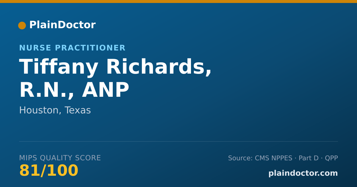 Shareable card for Tiffany Richards, R.N., ANP - Adult Health Nurse Practitioner, Houston, TX