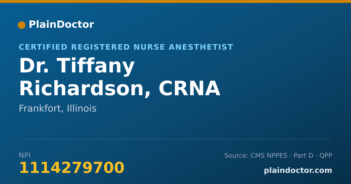 Shareable card for Tiffany Richardson, CRNA - Certified Registered Nurse Anesthetist, Frankfort, IL