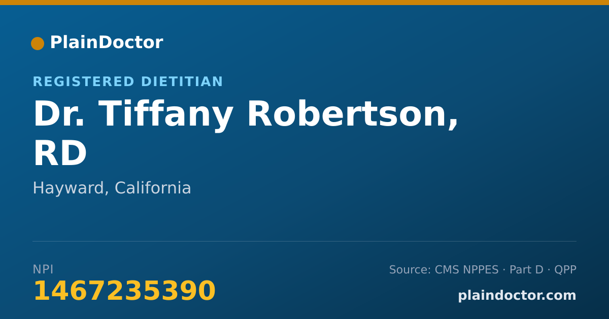 Shareable card for Tiffany Robertson, RD - Registered Dietitian, Hayward, CA