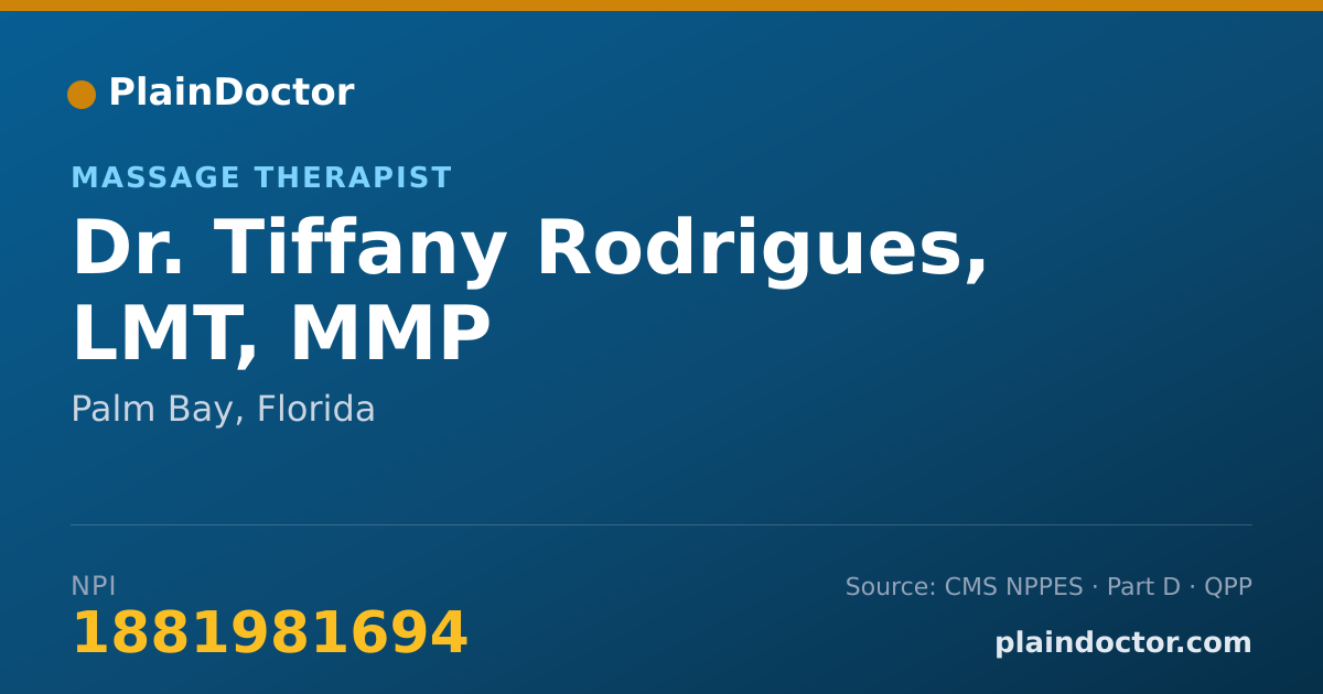 Shareable card for Tiffany Rodrigues, LMT, MMP - Massage Therapist, Palm Bay, FL