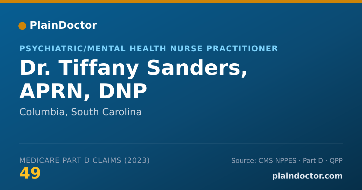 Shareable card for Tiffany Sanders, APRN, DNP - Psychiatric/Mental Health Nurse Practitioner, Columbia, SC