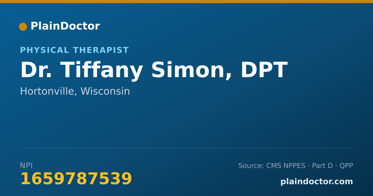 Shareable card for Tiffany Simon, DPT - Physical Therapist, Hortonville, WI