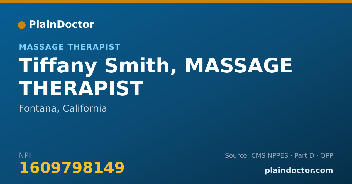 Shareable card for Tiffany Smith, MASSAGE THERAPIST - Massage Therapist, Fontana, CA