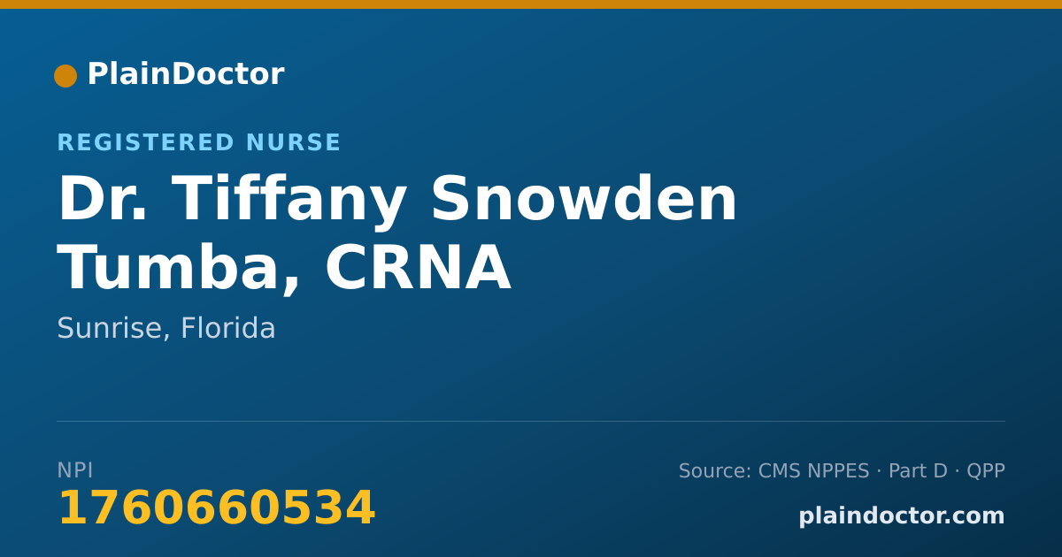 Shareable card for Tiffany Snowden Tumba, CRNA - Registered Nurse, Sunrise, FL