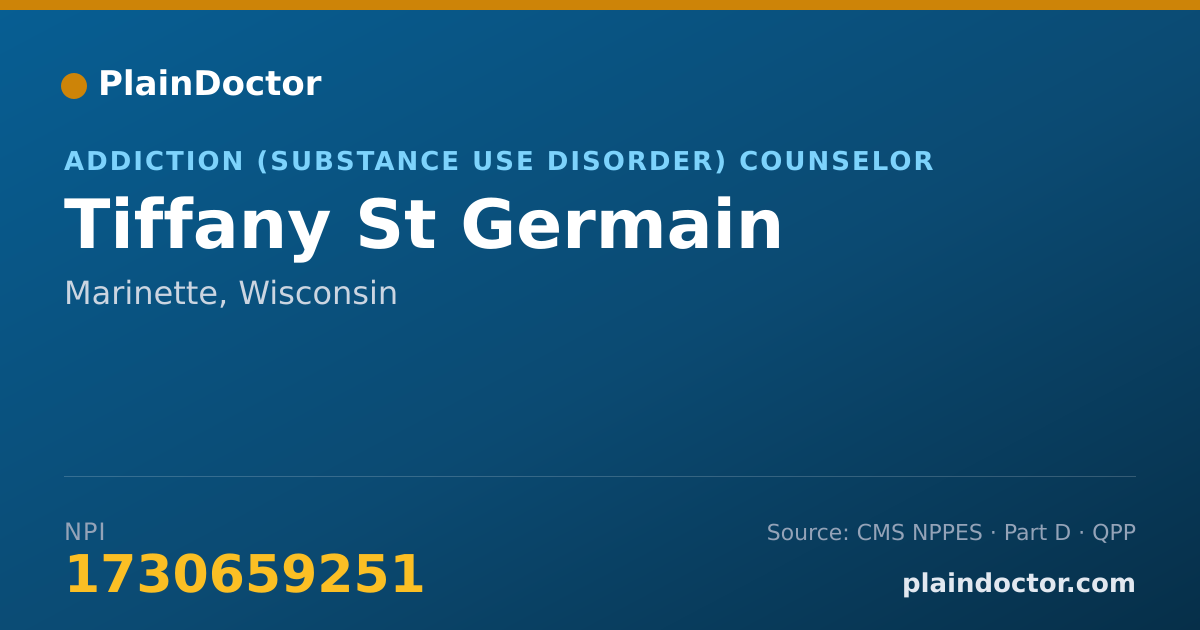Shareable card for Tiffany St Germain - Addiction (Substance Use Disorder) Counselor, Marinette, WI
