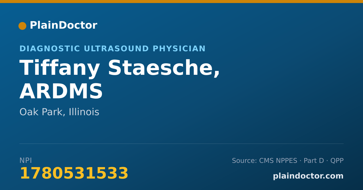 Shareable card for Tiffany Staesche, ARDMS - Diagnostic Ultrasound Physician, Oak Park, IL