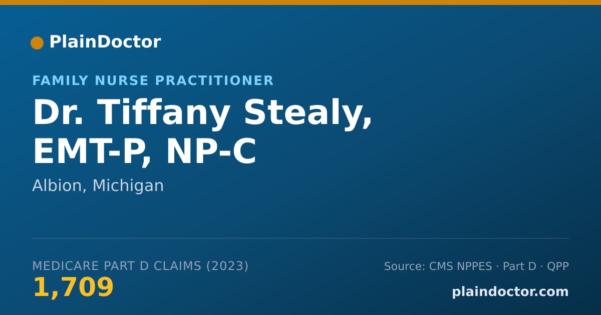 Shareable card for Tiffany Stealy, EMT-P, NP-C - Family Nurse Practitioner, Albion, MI