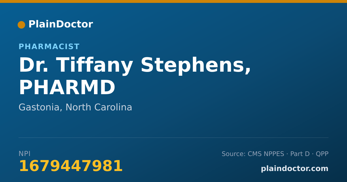 Shareable card for Tiffany Stephens, PHARMD - Pharmacist, Gastonia, NC