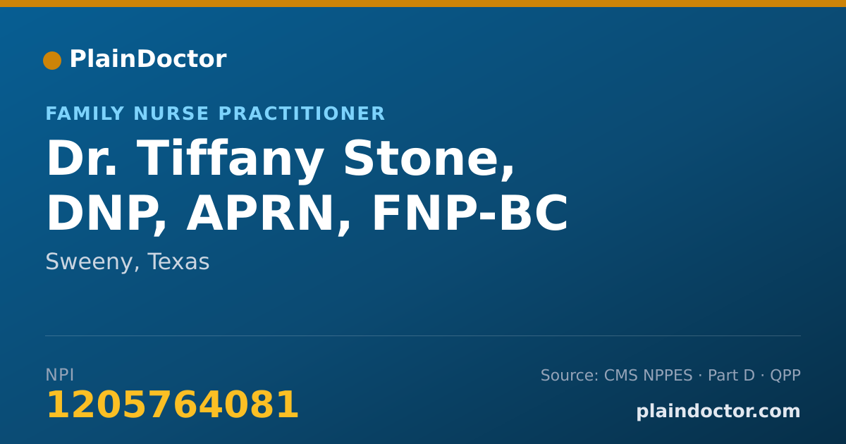 Shareable card for Tiffany Stone, DNP, APRN, FNP-BC - Family Nurse Practitioner, Sweeny, TX
