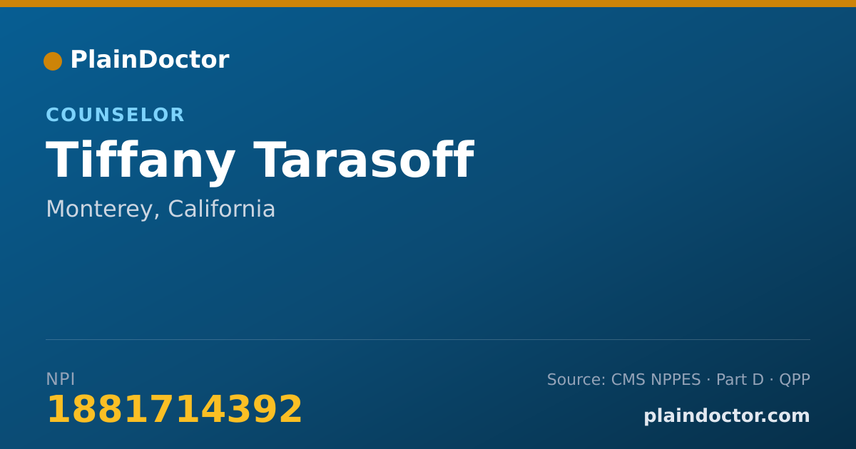 Shareable card for Tiffany Tarasoff - Counselor, Monterey, CA